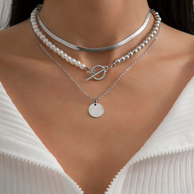 Goth Baroque Pearl Coin Portrait Pendant Necklace for Women Vintage Aesthetic Jewelry